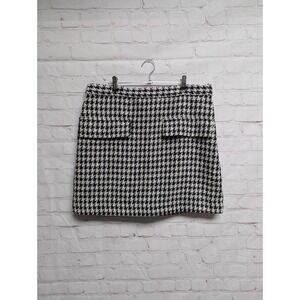 H&M Skirt Womens Size 14 Black White Boucle Houndstooth Tweed Front Pockets EUC